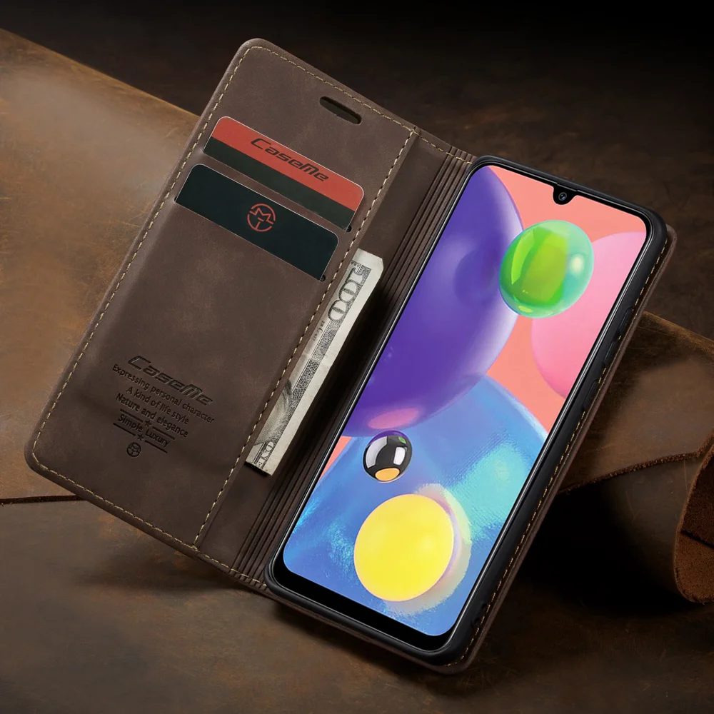 CASEME 013 Series Auto-absorbed Leather Wallet Case Flip Shell for Samsung Galaxy A70s - Black-Cellmalls