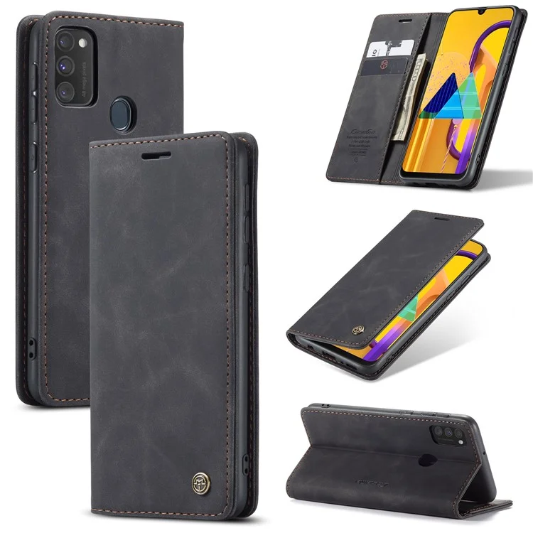 CASEME 013 Series Auto-absorbed Leather with Wallet Shell for Samsung Galaxy M30s/M21  - Black-Cellmalls
