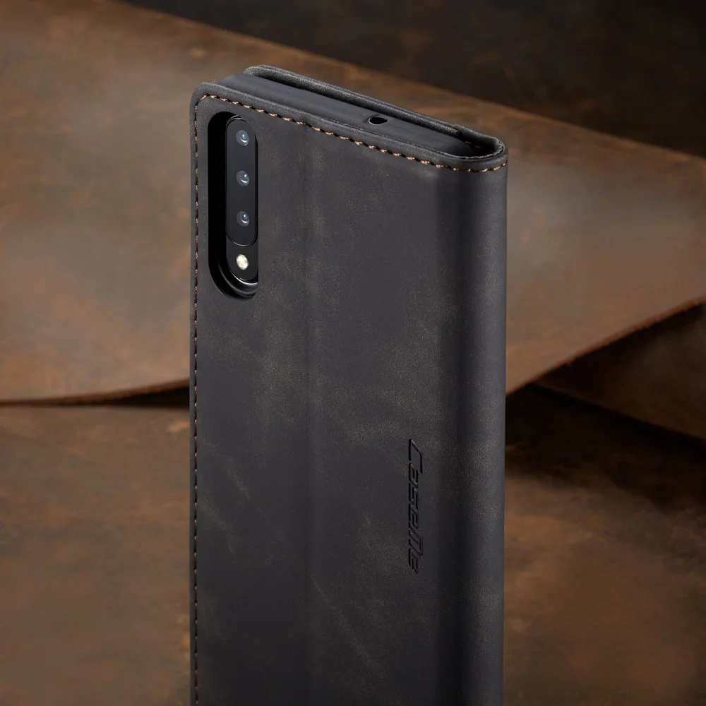 CASEME 013 Series Auto-absorbed Leather Wallet Case Flip Shell for Samsung Galaxy A70s - Black-Cellmalls