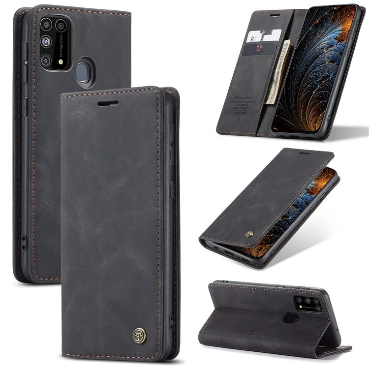CASEME 013 Series Auto-absorbed Leather Shell for Samsung Galaxy M31 - Black-Cellmalls