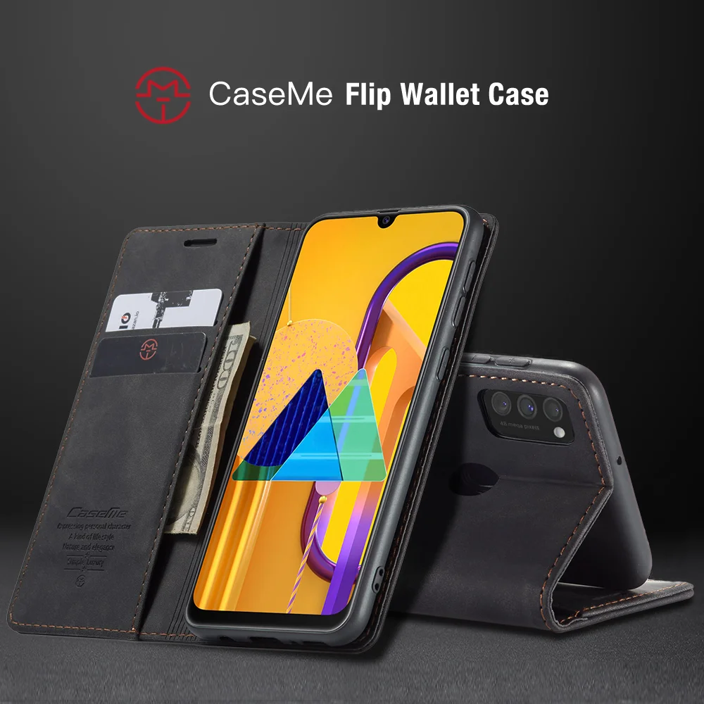 CASEME 013 Series Auto-absorbed Leather with Wallet Shell for Samsung Galaxy M30s/M21  - Black-Cellmalls
