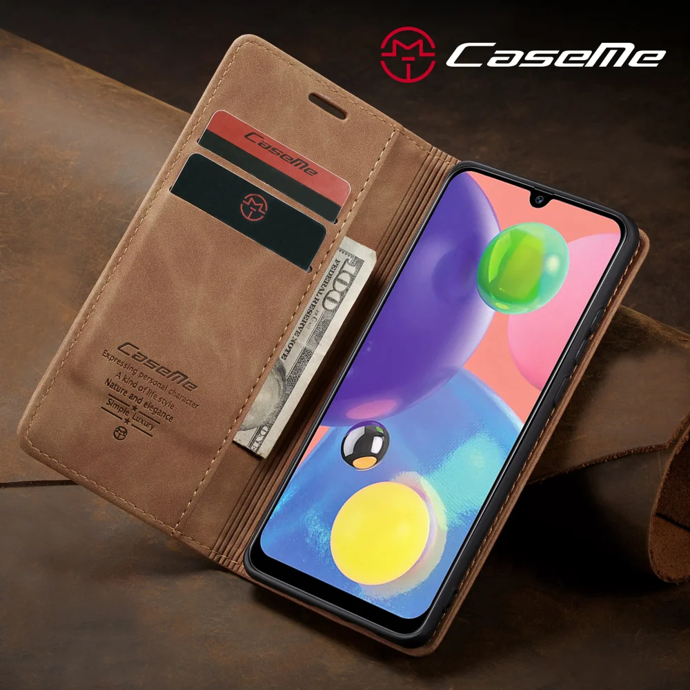 CASEME 013 Series Auto-absorbed Leather Wallet Case Flip Shell for Samsung Galaxy A70s - Black-Cellmalls