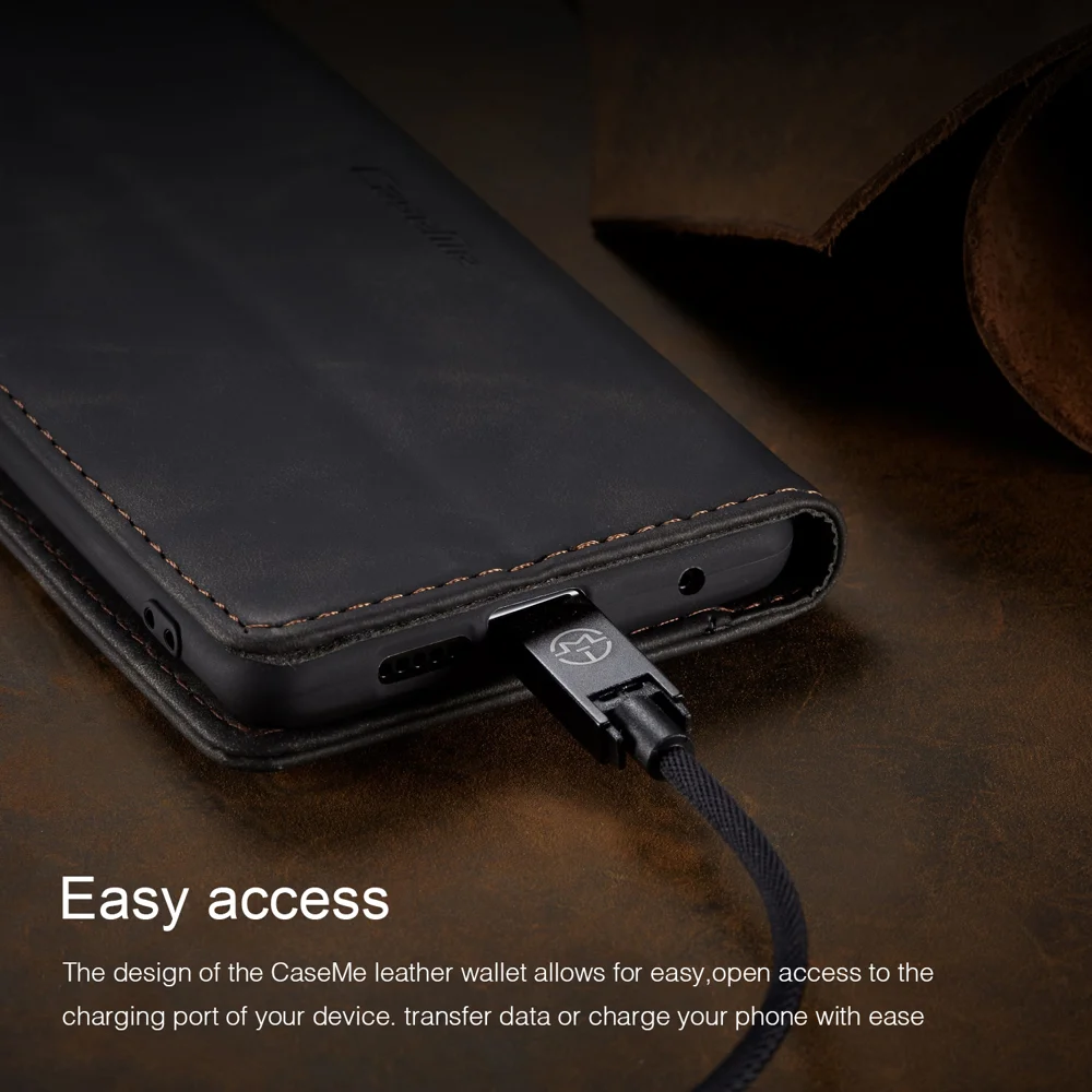 CASEME 013 Series Auto-absorbed Leather Wallet Case Flip Shell for Samsung Galaxy A70s - Black-Cellmalls