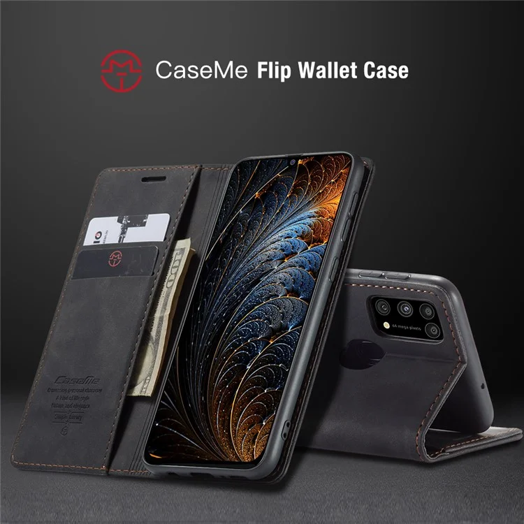 CASEME 013 Series Auto-absorbed Leather Shell for Samsung Galaxy M31 - Black-Cellmalls