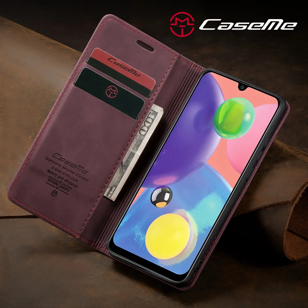 CASEME 013 Series Auto-absorbed Leather Wallet Case Flip Shell for Samsung Galaxy A70s - Black-Cellmalls
