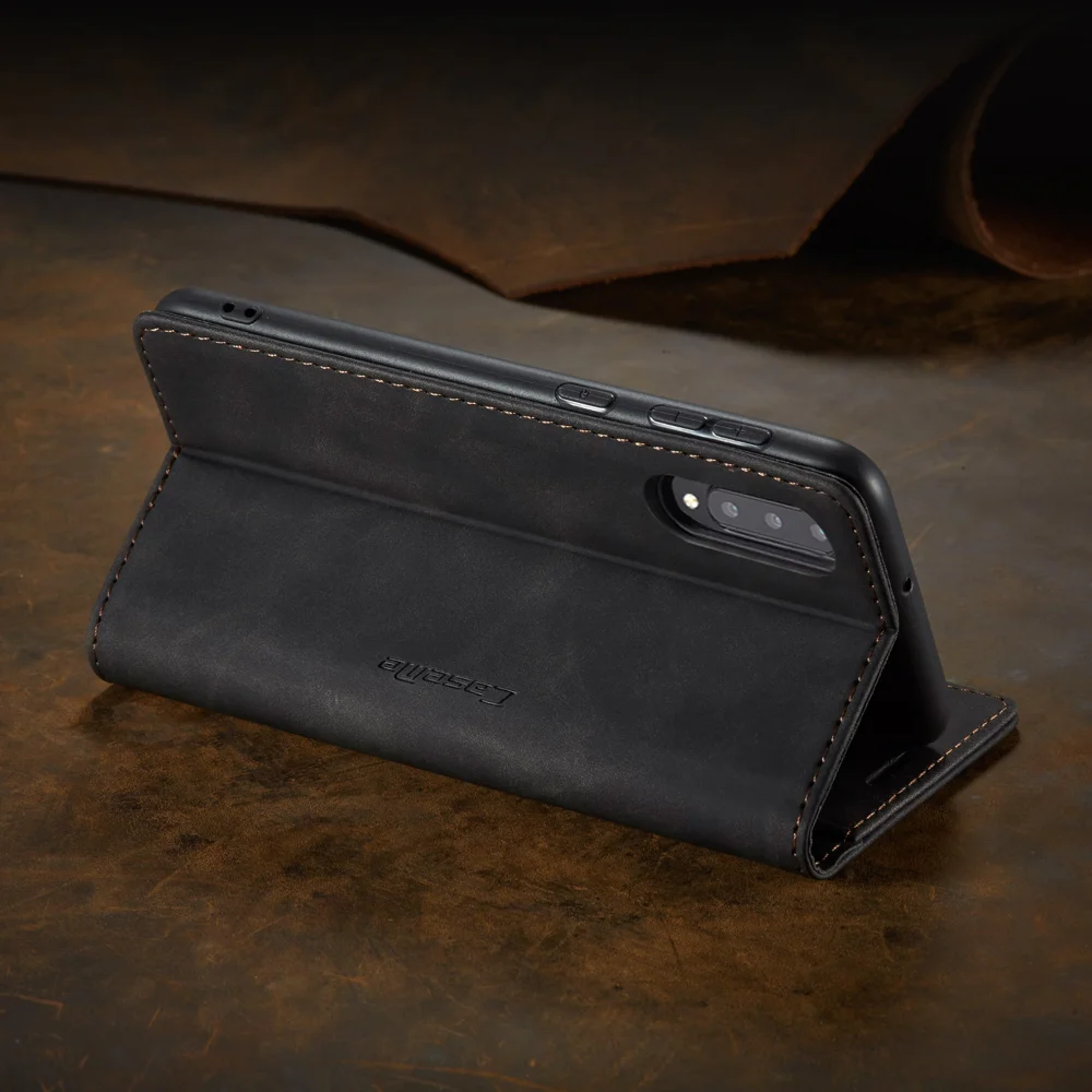 CASEME 013 Series Auto-absorbed Leather Wallet Case Flip Shell for Samsung Galaxy A70s - Black-Cellmalls