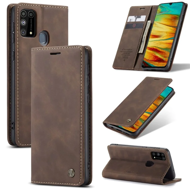CASEME 013 Series Auto-absorbed Leather Shell for Samsung Galaxy M31 - Black-Cellmalls