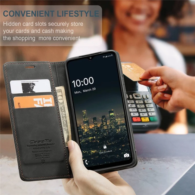 CASEME 013 Series Simple Design Automatic Suction Leather Wallet Case for Samsung Galaxy A32 5G/M32 5G - Black-Cellmalls