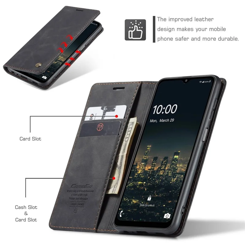 CASEME 013 Series Simple Design Automatic Suction Leather Wallet Case for Samsung Galaxy A32 5G/M32 5G - Black-Cellmalls