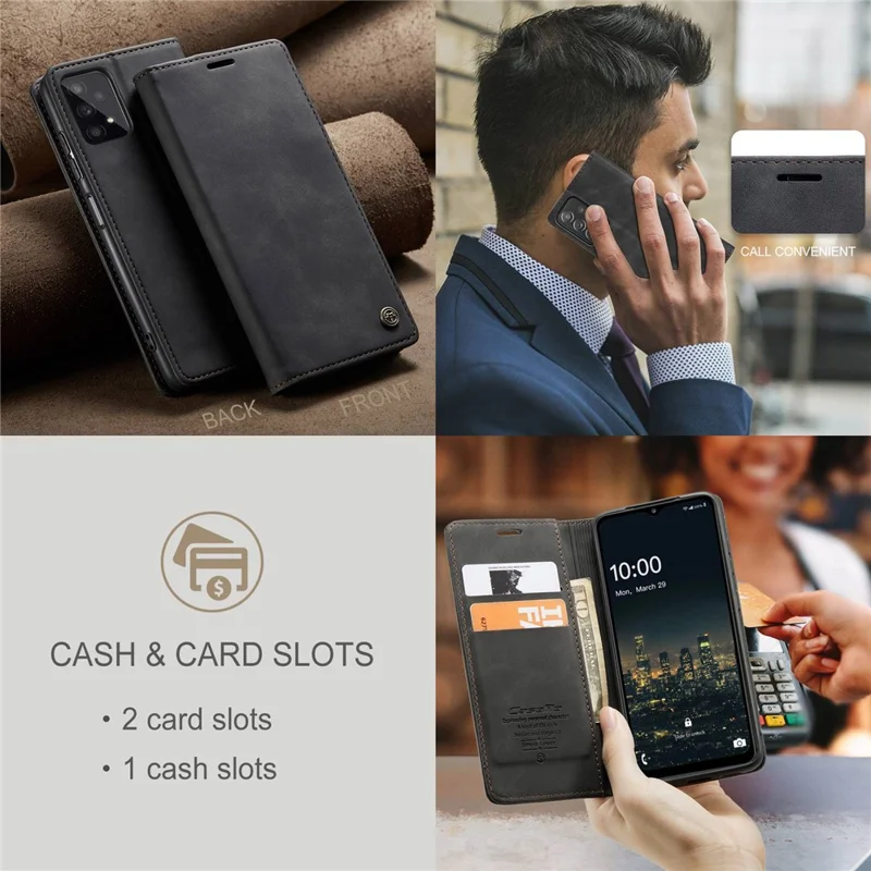 CASEME 013 Series Simple Design Automatic Suction Leather Wallet Case for Samsung Galaxy A32 5G/M32 5G - Black-Cellmalls
