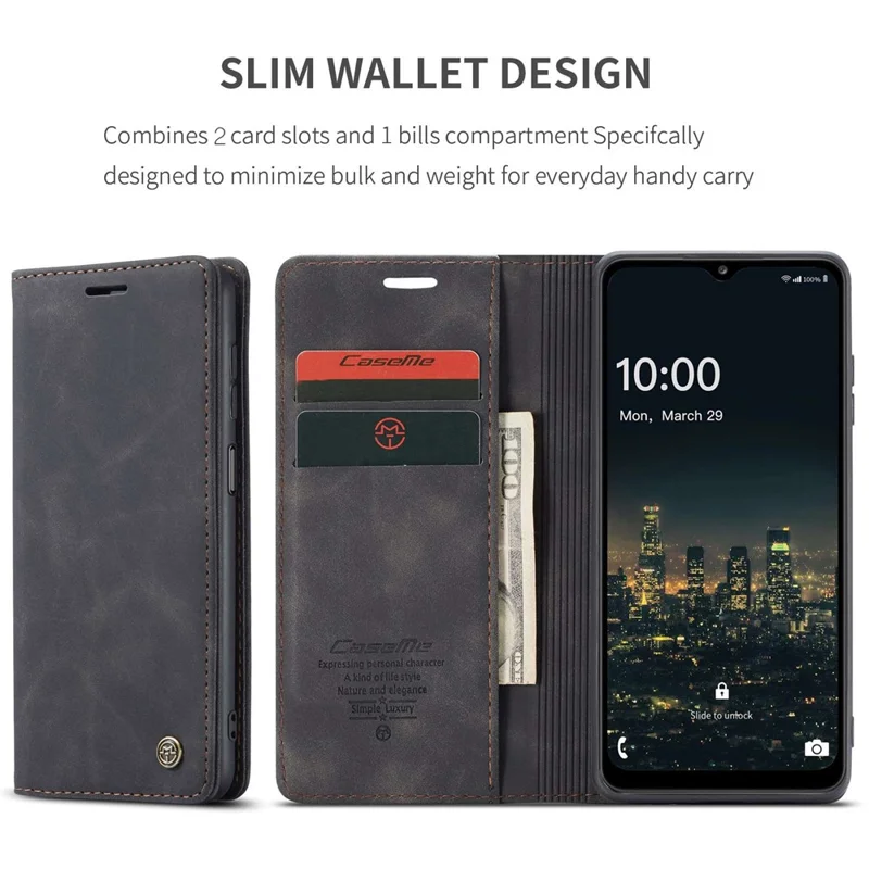 CASEME 013 Series Simple Design Automatic Suction Leather Wallet Case for Samsung Galaxy A32 5G/M32 5G - Black-Cellmalls