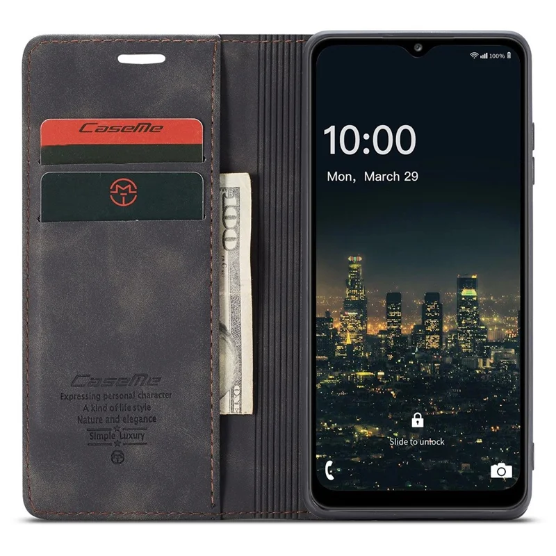 CASEME 013 Series Simple Design Automatic Suction Leather Wallet Case for Samsung Galaxy A32 5G/M32 5G - Black-Cellmalls