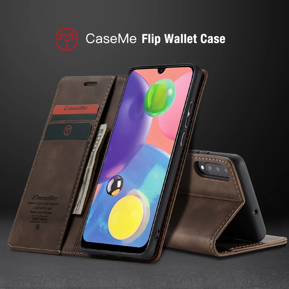 CASEME 013 Series Auto-absorbed Leather Wallet Case Flip Shell for Samsung Galaxy A70s - Black-Cellmalls