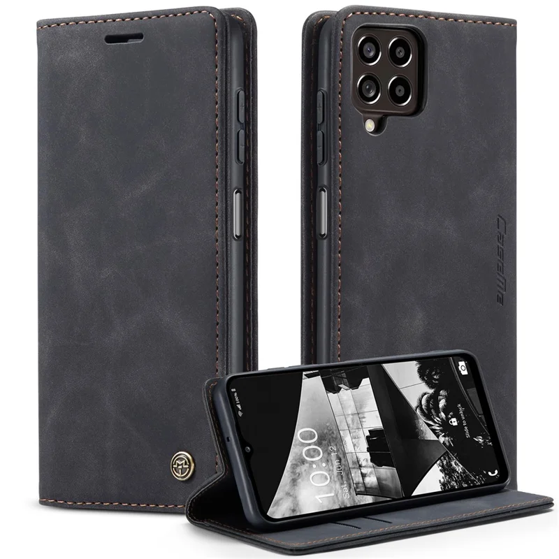 CASEME 013 Series Slim Phone Case for Samsung Galaxy M33 5G (Global Version) Shockproof PU Leather Wallet Foldable Stand Phone Cover - Black-Cellmalls