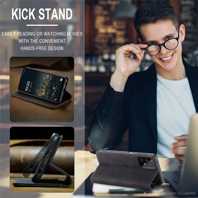 CASEME 013 Series Simple Design Automatic Suction Leather Wallet Case for Samsung Galaxy A32 5G/M32 5G - Black-Cellmalls