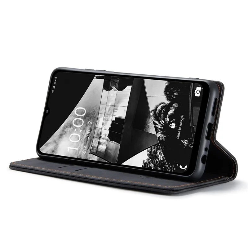 CASEME 013 Series Slim Phone Case for Samsung Galaxy M33 5G (Global Version) Shockproof PU Leather Wallet Foldable Stand Phone Cover - Black-Cellmalls