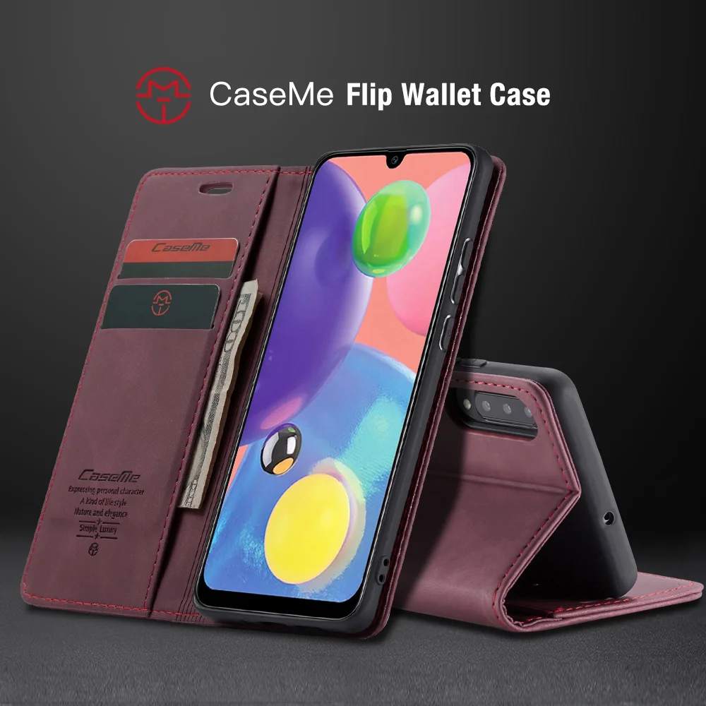 CASEME 013 Series Auto-absorbed Leather Wallet Case Flip Shell for Samsung Galaxy A70s - Black-Cellmalls