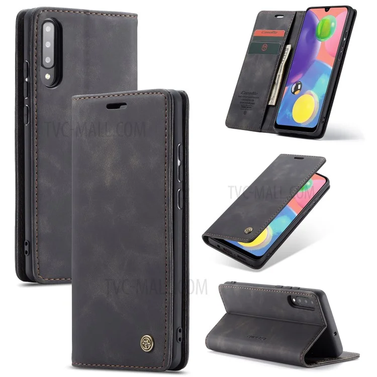CASEME 013 Series Auto-absorbed Leather Wallet Case Flip Shell for Samsung Galaxy A70s - Black-Cellmalls