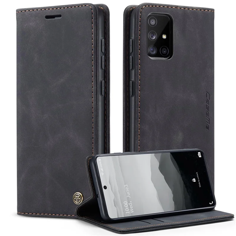 CASEME 013 Series Flip Wallet Leather Phone Cover for Samsung Galaxy A71 - Black-Cellmalls