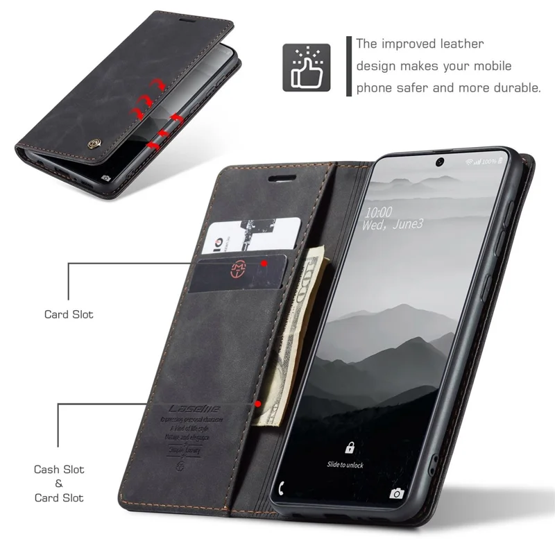 CASEME 013 Series Flip Wallet Leather Phone Cover for Samsung Galaxy A71 - Black-Cellmalls