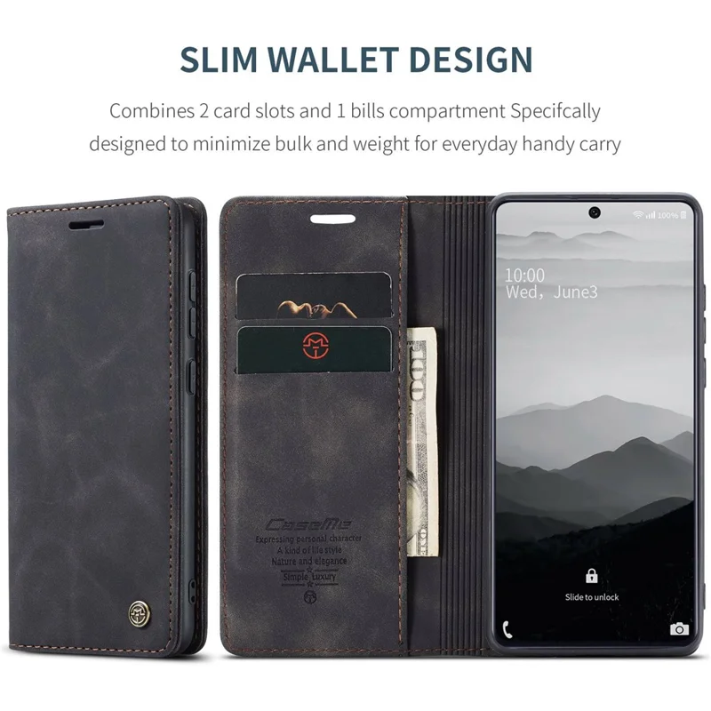CASEME 013 Series Flip Wallet Leather Phone Cover for Samsung Galaxy A71 - Black-Cellmalls