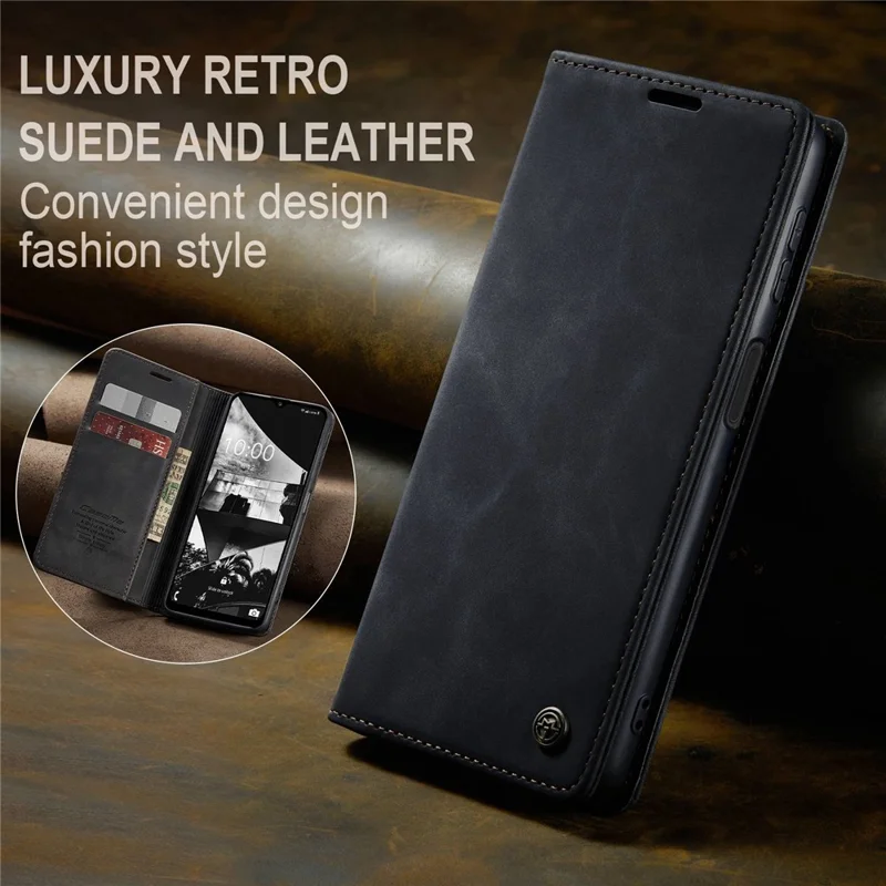 CASEME 013 Series Slim Phone Case for Samsung Galaxy M33 5G (Global Version) Shockproof PU Leather Wallet Foldable Stand Phone Cover - Black-Cellmalls