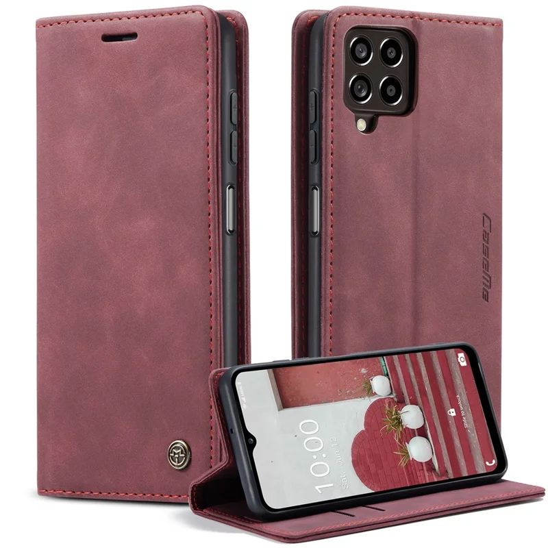 CASEME 013 Series Slim Phone Case for Samsung Galaxy M33 5G (Global Version) Shockproof PU Leather Wallet Foldable Stand Phone Cover - Black-Cellmalls