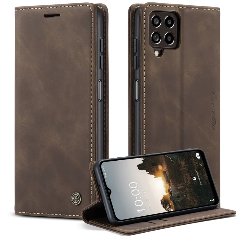 CASEME 013 Series Slim Phone Case for Samsung Galaxy M33 5G (Global Version) Shockproof PU Leather Wallet Foldable Stand Phone Cover - Black-Cellmalls