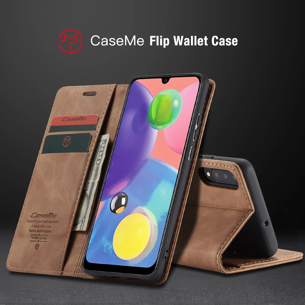 CASEME 013 Series Auto-absorbed Leather Wallet Case Flip Shell for Samsung Galaxy A70s - Black-Cellmalls