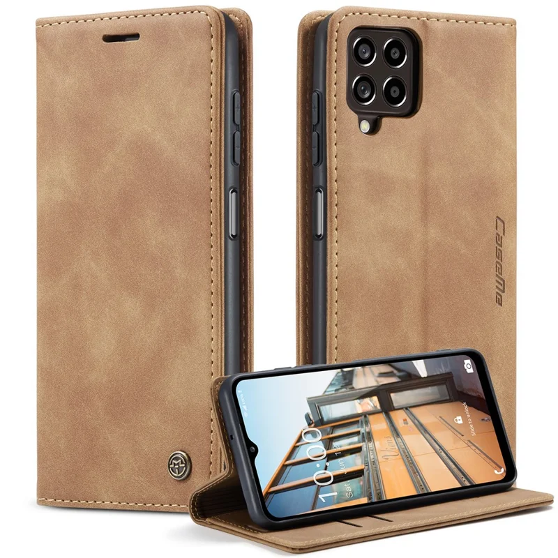 CASEME 013 Series Slim Phone Case for Samsung Galaxy M33 5G (Global Version) Shockproof PU Leather Wallet Foldable Stand Phone Cover - Black-Cellmalls