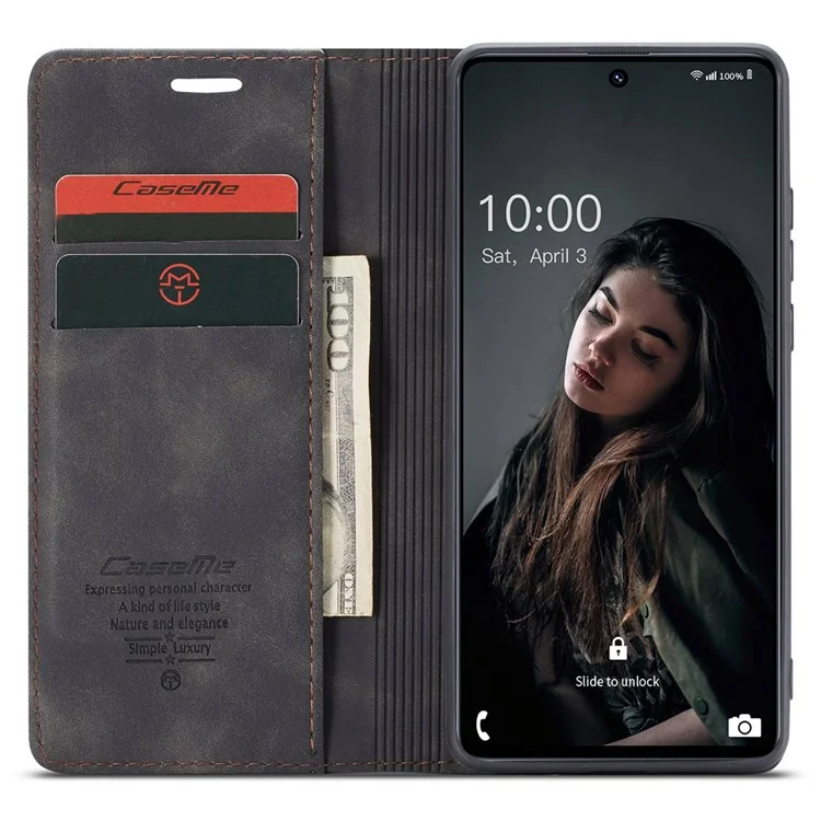CASEME 013 Series Magnetic Smartphone Cover for Samsung Galaxy M51, PU Leather Wallet Foldable Stand Phone Case - Black-Cellmalls