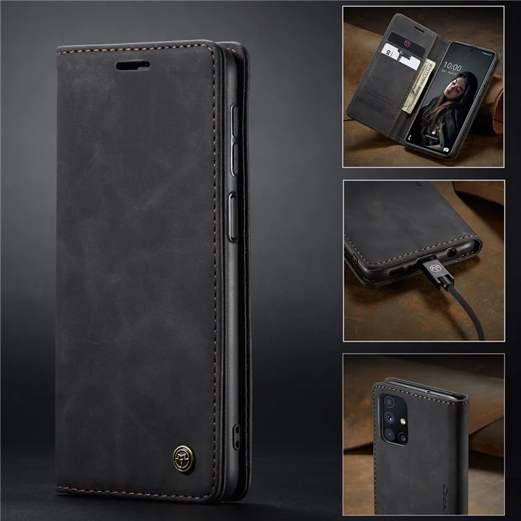 CASEME 013 Series Magnetic Smartphone Cover for Samsung Galaxy M51, PU Leather Wallet Foldable Stand Phone Case - Black-Cellmalls