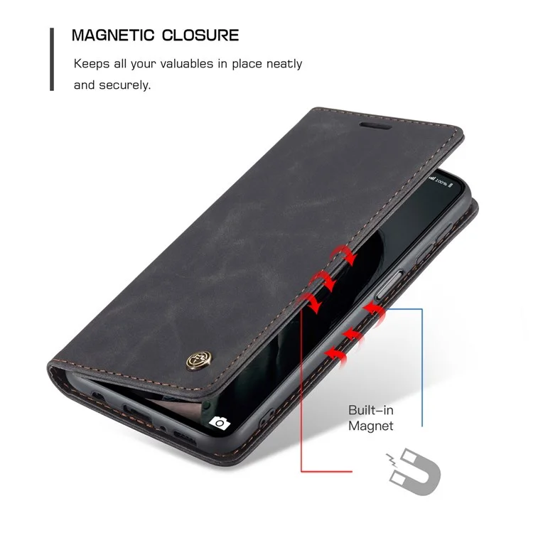 CASEME 013 Series Magnetic Smartphone Cover for Samsung Galaxy M51, PU Leather Wallet Foldable Stand Phone Case - Black-Cellmalls