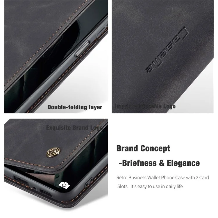 CASEME 013 Series Magnetic Smartphone Cover for Samsung Galaxy M51, PU Leather Wallet Foldable Stand Phone Case - Black-Cellmalls