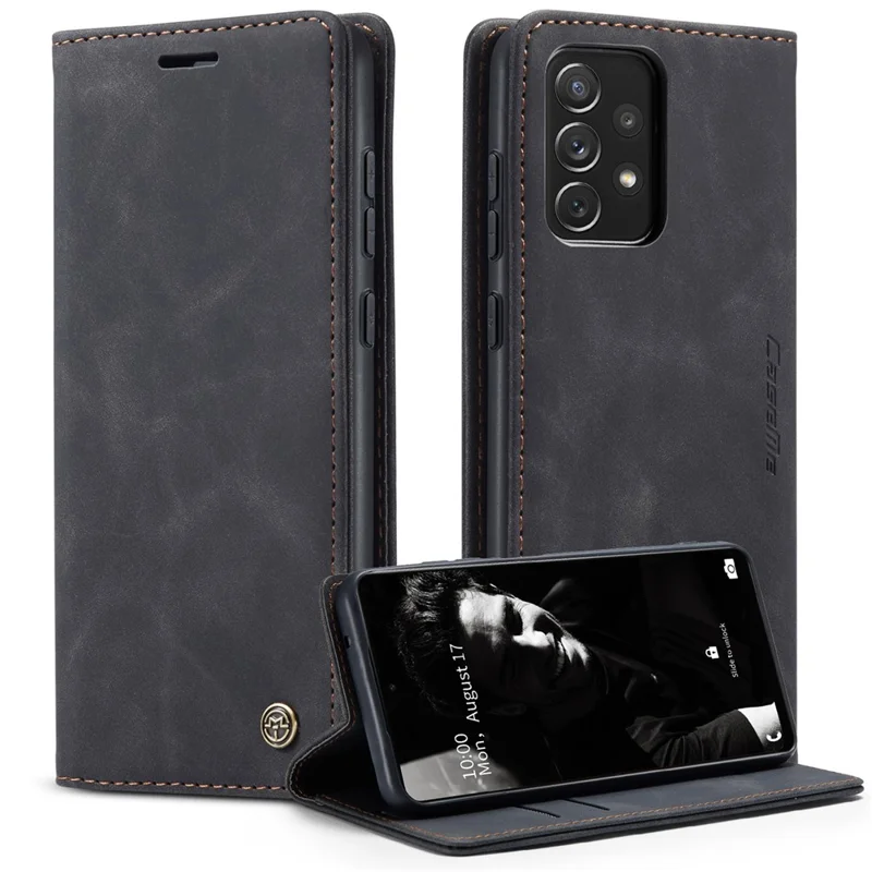 CASEME 013 Series Automatic Suction Leather Wallet Case for Samsung Galaxy A72 4G/5G - Black-Cellmalls