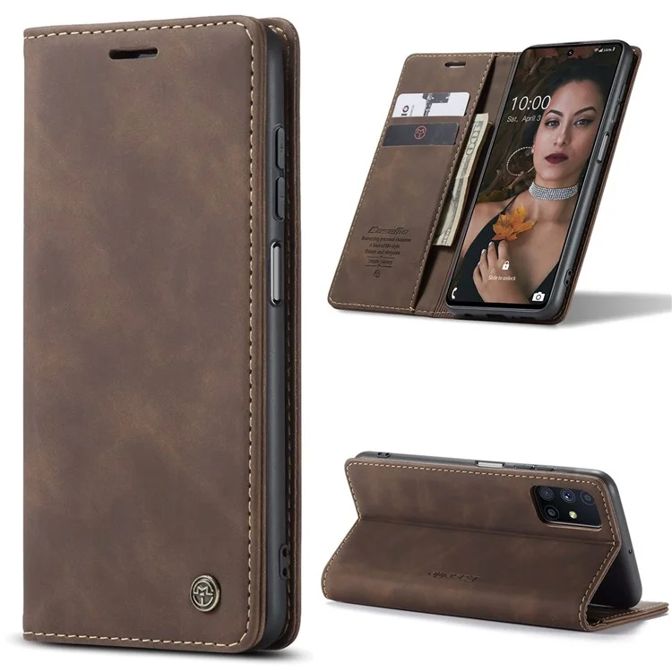 CASEME 013 Series Magnetic Smartphone Cover for Samsung Galaxy M51, PU Leather Wallet Foldable Stand Phone Case - Black-Cellmalls