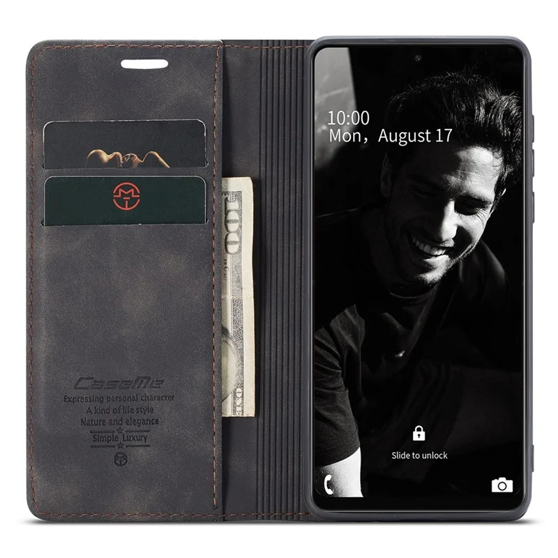 CASEME 013 Series Automatic Suction Leather Wallet Case for Samsung Galaxy A72 4G/5G - Black-Cellmalls