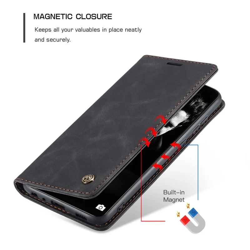 CASEME 013 Series Automatic Suction Leather Wallet Case for Samsung Galaxy A72 4G/5G - Black-Cellmalls