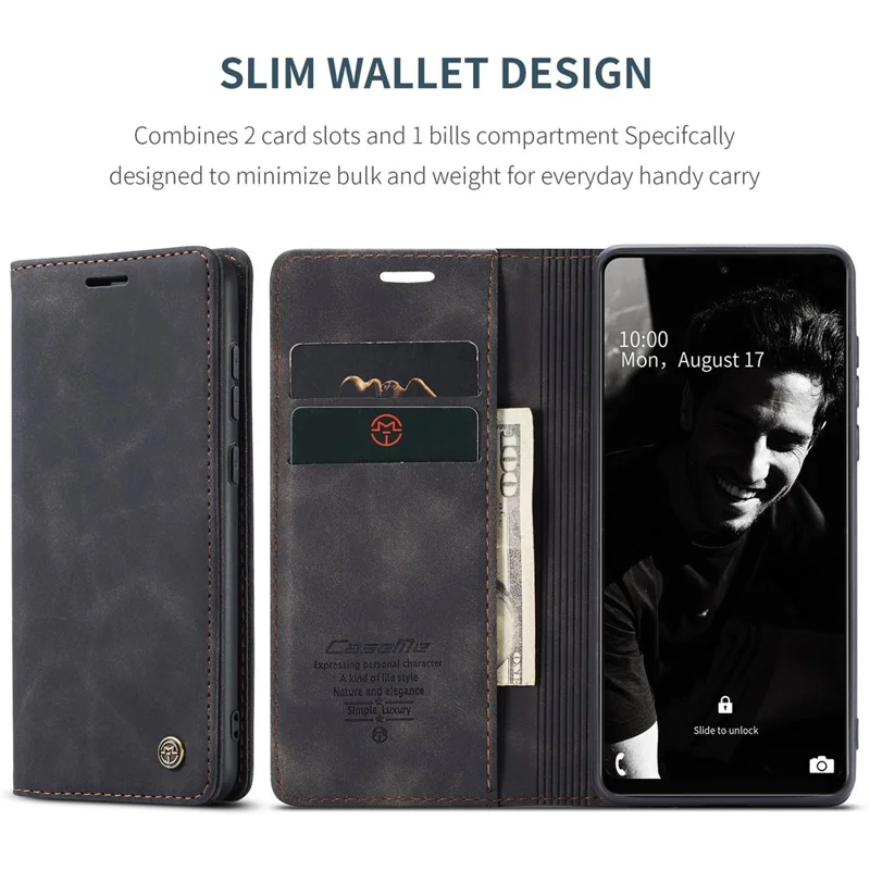 CASEME 013 Series Automatic Suction Leather Wallet Case for Samsung Galaxy A72 4G/5G - Black-Cellmalls