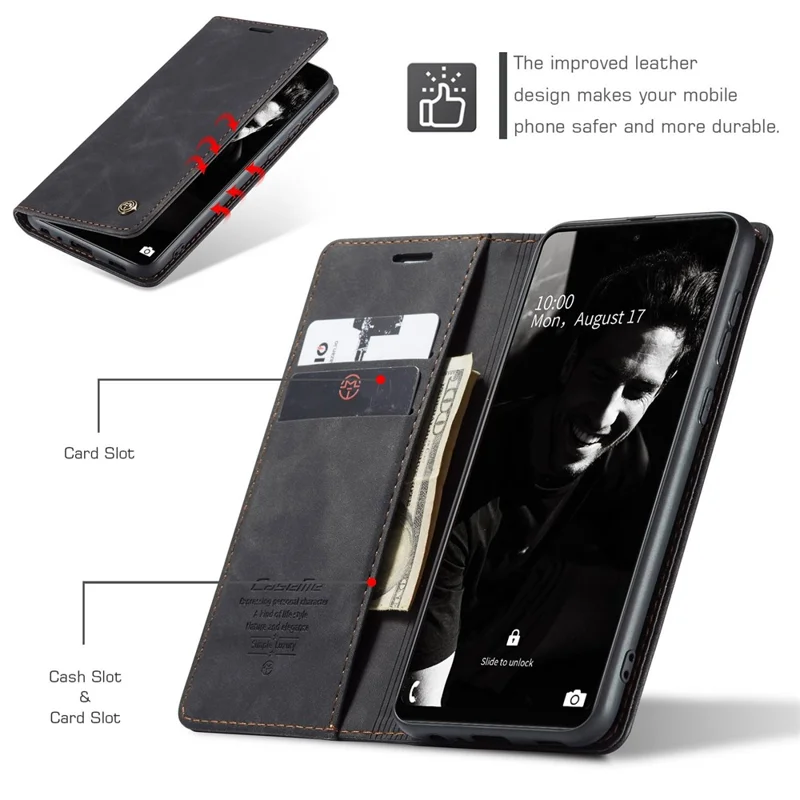 CASEME 013 Series Automatic Suction Leather Wallet Case for Samsung Galaxy A72 4G/5G - Black-Cellmalls
