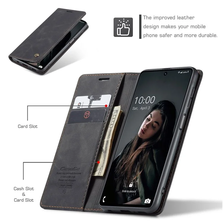 CASEME 013 Series Magnetic Smartphone Cover for Samsung Galaxy M51, PU Leather Wallet Foldable Stand Phone Case - Black-Cellmalls