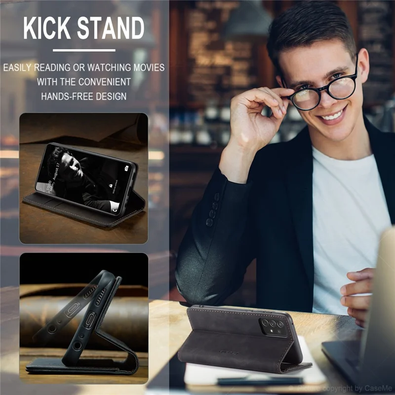CASEME 013 Series Automatic Suction Leather Wallet Case for Samsung Galaxy A72 4G/5G - Black-Cellmalls