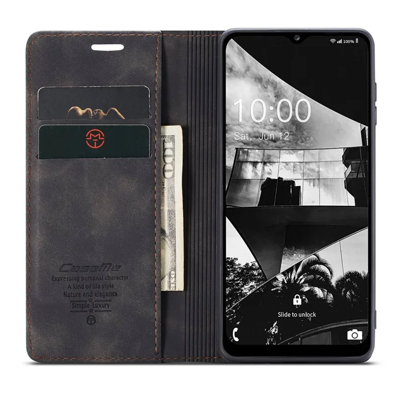CASEME 013 Series for Samsung Galaxy M53 5G Anti-drop PU Leather Folio Flip Wallet Cover Adjustable Stand Phone Case - Black-Cellmalls