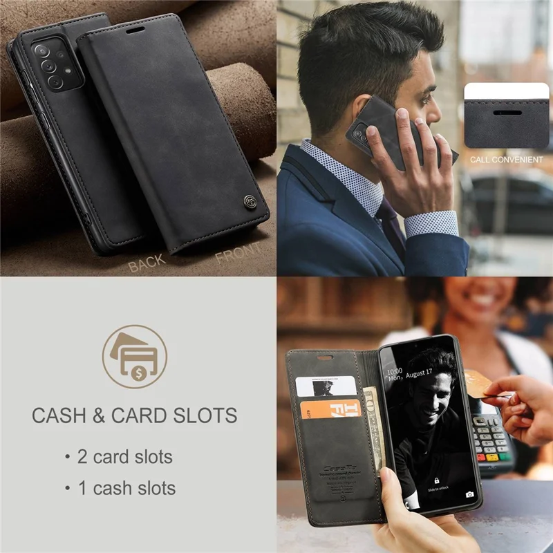 CASEME 013 Series Automatic Suction Leather Wallet Case for Samsung Galaxy A72 4G/5G - Black-Cellmalls