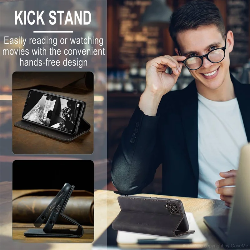 CASEME 013 Series for Samsung Galaxy M53 5G Anti-drop PU Leather Folio Flip Wallet Cover Adjustable Stand Phone Case - Black-Cellmalls
