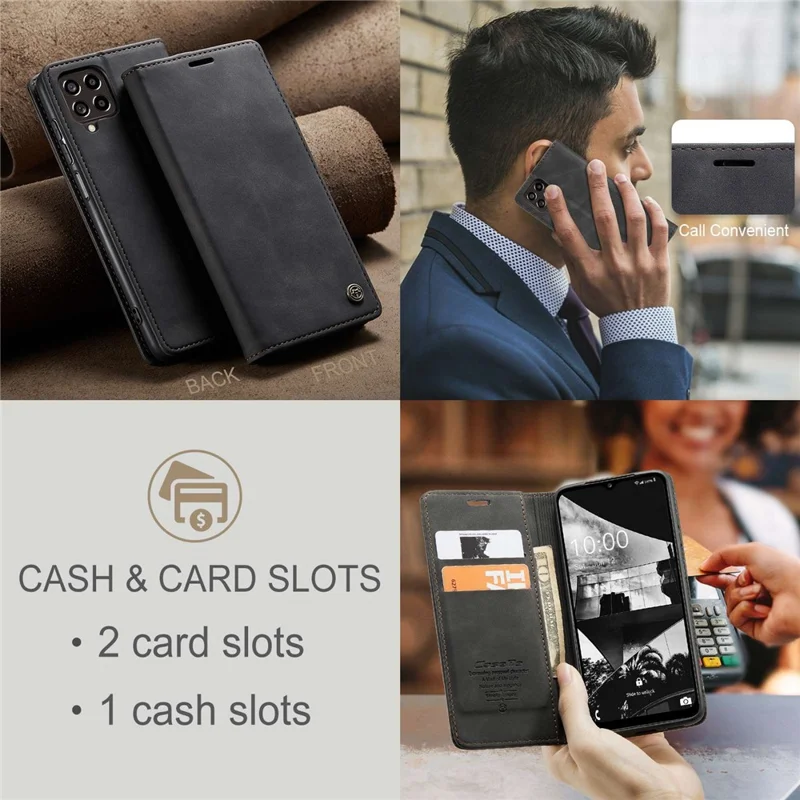 CASEME 013 Series for Samsung Galaxy M53 5G Anti-drop PU Leather Folio Flip Wallet Cover Adjustable Stand Phone Case - Black-Cellmalls