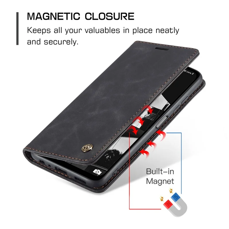 CASEME 013 Series for Samsung Galaxy M53 5G Anti-drop PU Leather Folio Flip Wallet Cover Adjustable Stand Phone Case - Black-Cellmalls