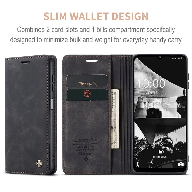 CASEME 013 Series for Samsung Galaxy M53 5G Anti-drop PU Leather Folio Flip Wallet Cover Adjustable Stand Phone Case - Black-Cellmalls
