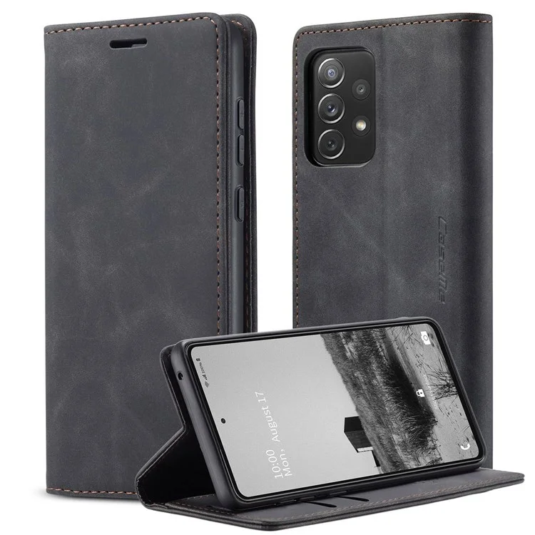 CASEME 013 Series Lightweight Mobile Phone Case Bag for Samsung Galaxy A73 5G, Auto-absorbed PU Leather Wallet Foldable Stand Phone Cover - Black-Cellmalls