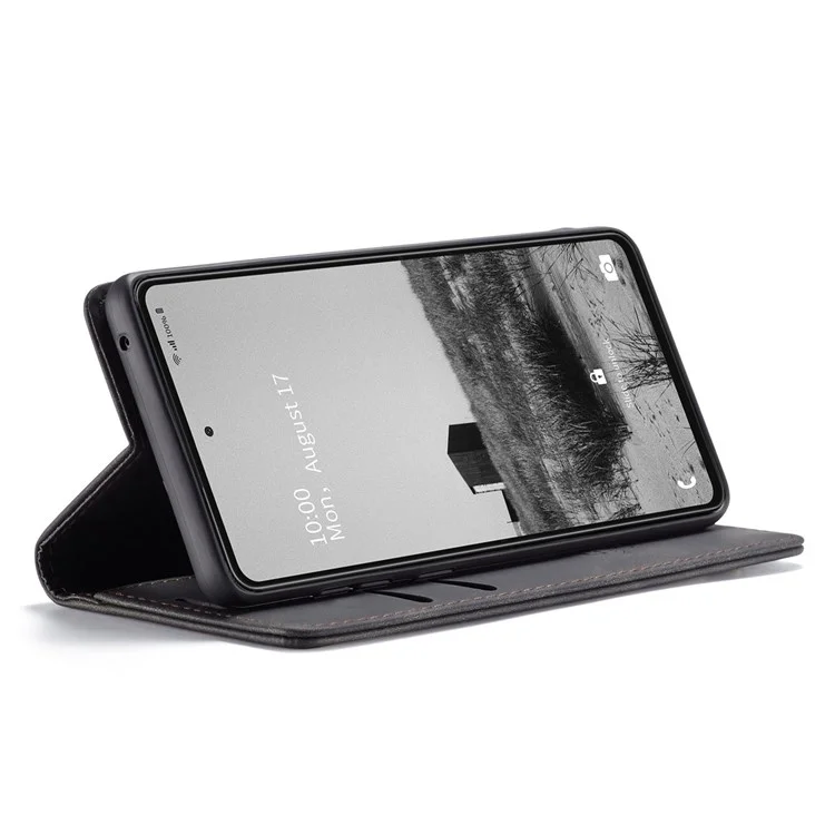 CASEME 013 Series Lightweight Mobile Phone Case Bag for Samsung Galaxy A73 5G, Auto-absorbed PU Leather Wallet Foldable Stand Phone Cover - Black-Cellmalls